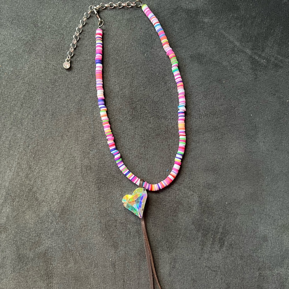 Rubber bead and AB heart crystal necklace